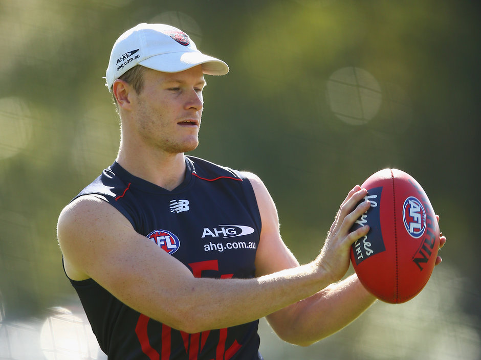 AFL 2016 Training - Melbourne 270416 MELBOURNE, AUSTRALIA - APRIL 27: Mitch White of the Demons takes the ball during a Melbourne Demons AFL training session at Goschs Paddock on April 27, 2016 in Melbourne, Australia. (Photo by Robert Cianflone/AFL Media/Getty Images)